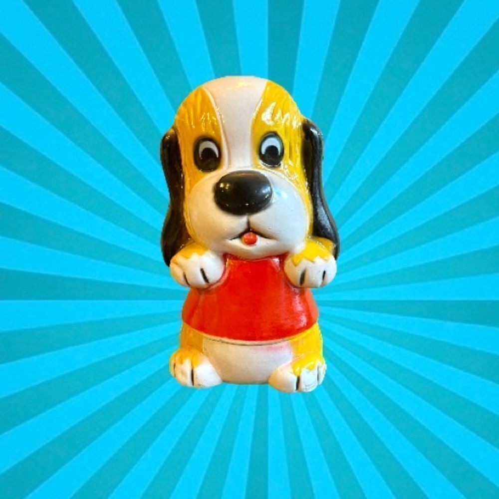 Vintage Hound Dog in Red Sweater Plastic Mold  Bank with Stopper